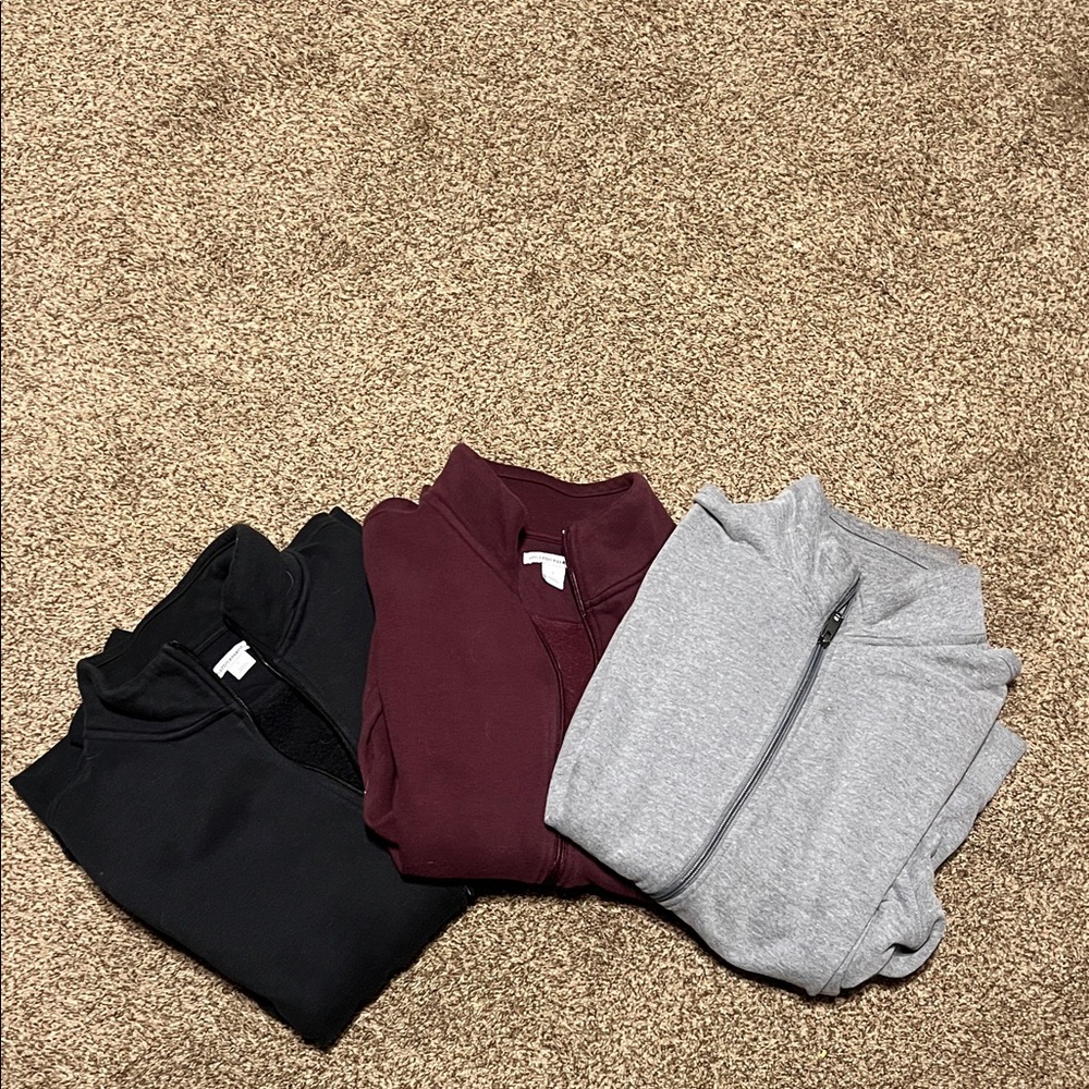 Amazon essentials bundle 3 zip front sweatshirts  black wine gray $20 for all